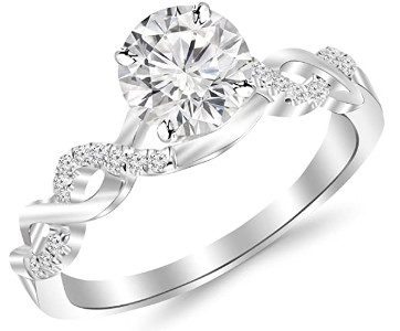 0.88 Carat Twisting Infinity Gold and Diamond Split Shank Pave Set Diamond Engagement Ring with a 0.75 Carat I-J I2 Center