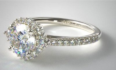 14K White Gold Cathedral Pav? Halo Diamond Engagement Ring