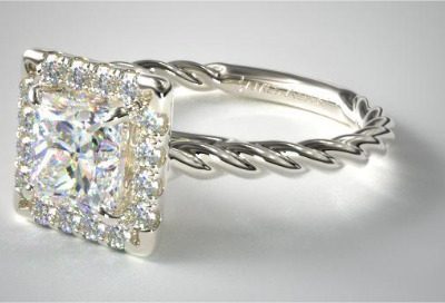 14K White Gold Pav? Halo Cabled Diamond Engagement Ring