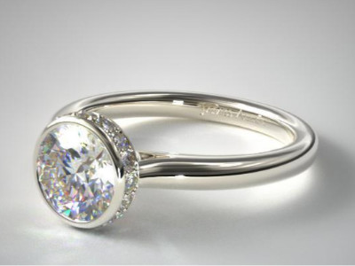 14K White Gold Pavé Crown Bezel Engagement Ring