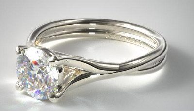 14K White Gold Twisted Shank Contemporary Solitaire