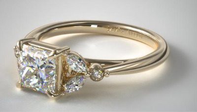14K Yellow Gold Laurel Leaves Diamond Engagement Ring