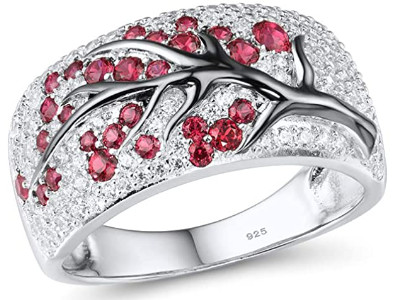 Cherry Tree Created Ruby Silver Ring