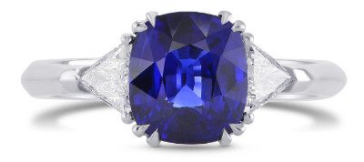 Cushion Blue Sapphire & Collection Triangle 3 stone Diamond Ring (2.89Ct TW)