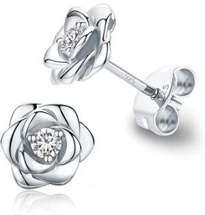 Gold Plated Sterling Silver Rose Flower Ear Studs