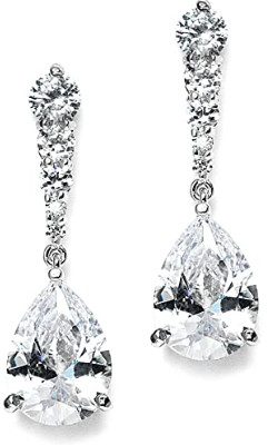 Mariell Pear-Shaped Cubic Zirconia Drop Earrings with Tapered Top