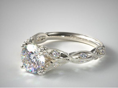 18K White Gold Milgrain Navette Engagement Ring