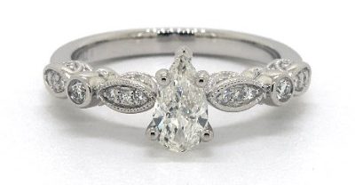 Pear Cut Vintage Diamond Ring In 18K White Gold