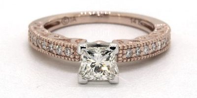 Princess Cut Vintage Diamond Ring In 14K Rose Gold