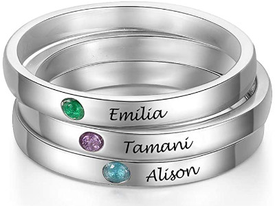 3PCS Personalized Custom Engraved Name Initial Rings