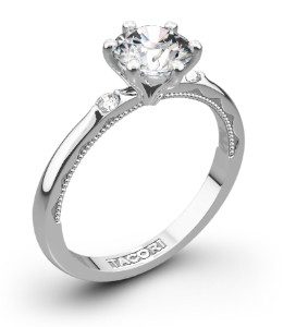 18k White Gold Tacori 56-2RD Sculpted Crescent Classic 3 Stone Engagement Ring