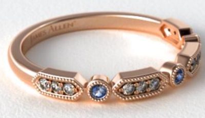 14K Rose Gold & Blue Sapphire Wedding Ring 