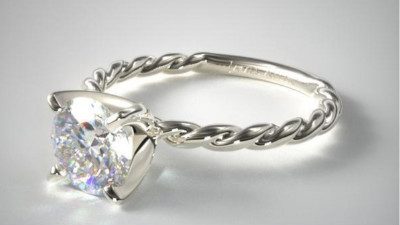 14K White Gold Cable Solitaire Engagement Ring