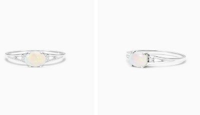 14K White Gold Oval Opal and Diamond Accent Birthstone Ring