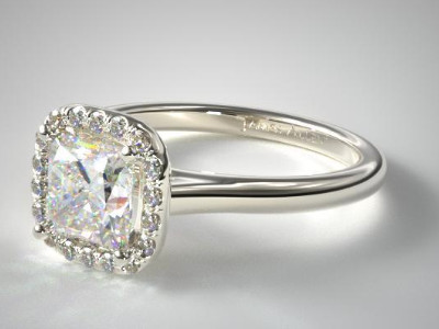 14K White Gold Pavé Halo Diamond Engagement Ring (Cushion , Radiant, Emerald )