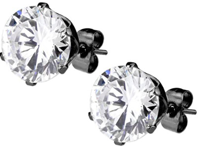 CZ Black Diamond IP Plated Surgical Steel Stud Earrings For Men