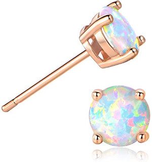 GEMSME 18K Rose Gold Plated Opal Stud Earrings for Women