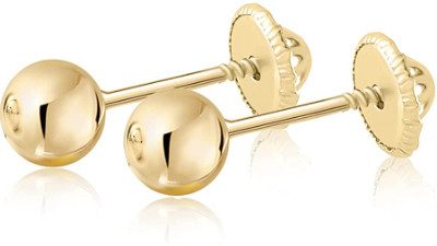 Gold High Polished Shiny Ball Post Stud Screwback Earrings