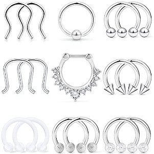 Lcolyoli 16PCS Stainless Steel Septum Hoop Nose Ring