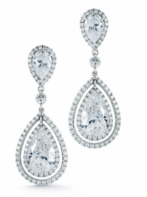Pear Shape Halo Diamond Dangling Earrings