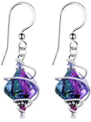 Purple Dichroic Drop Dangle Earrings