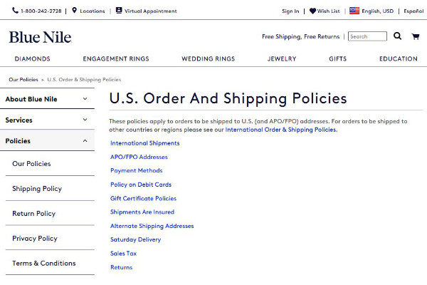 U.S. Order and Shipping Policies