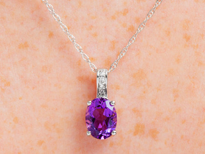 14k White Gold Amethyst and Diamond Bail Birthstone Necklace
