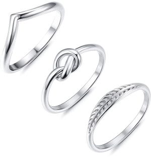 Adramata 3 Pcs Stainless Steel Engagement Wave Ring for Women Cute Thumb Band Rings Set
