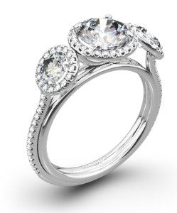 14k White Gold Danhov LE101 Per Lei Halo Three Stone Engagement Ring
