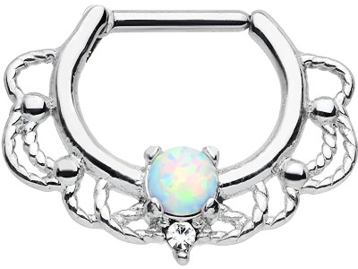 Body Candy Stainless Steel Synthetic Opal Rope Accent Septum Clicker 16 Gauge 